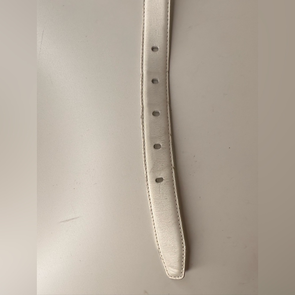 Ilana Goor White Leather Belt Sculptural Gold Buckle Vintage Artisan Designer M - Picture 8 of 9